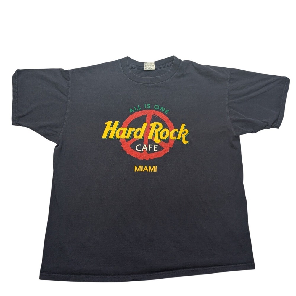 Vintage 90s USA‎ Hard Rock Cafe T Shirt Mens XL Miami Peace Sign All Is One